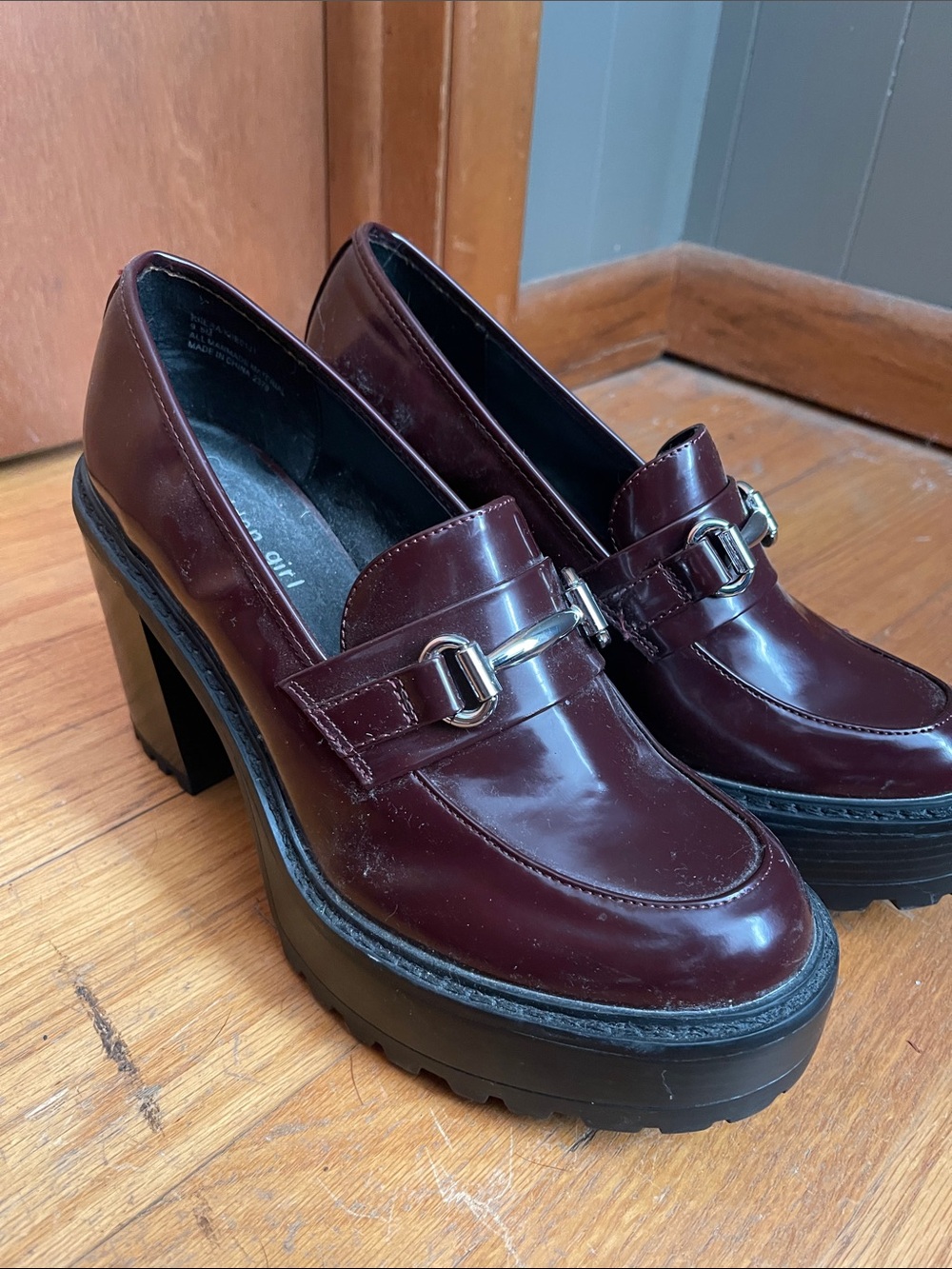 Madden Girl Burgundy Patent Platform Loafers